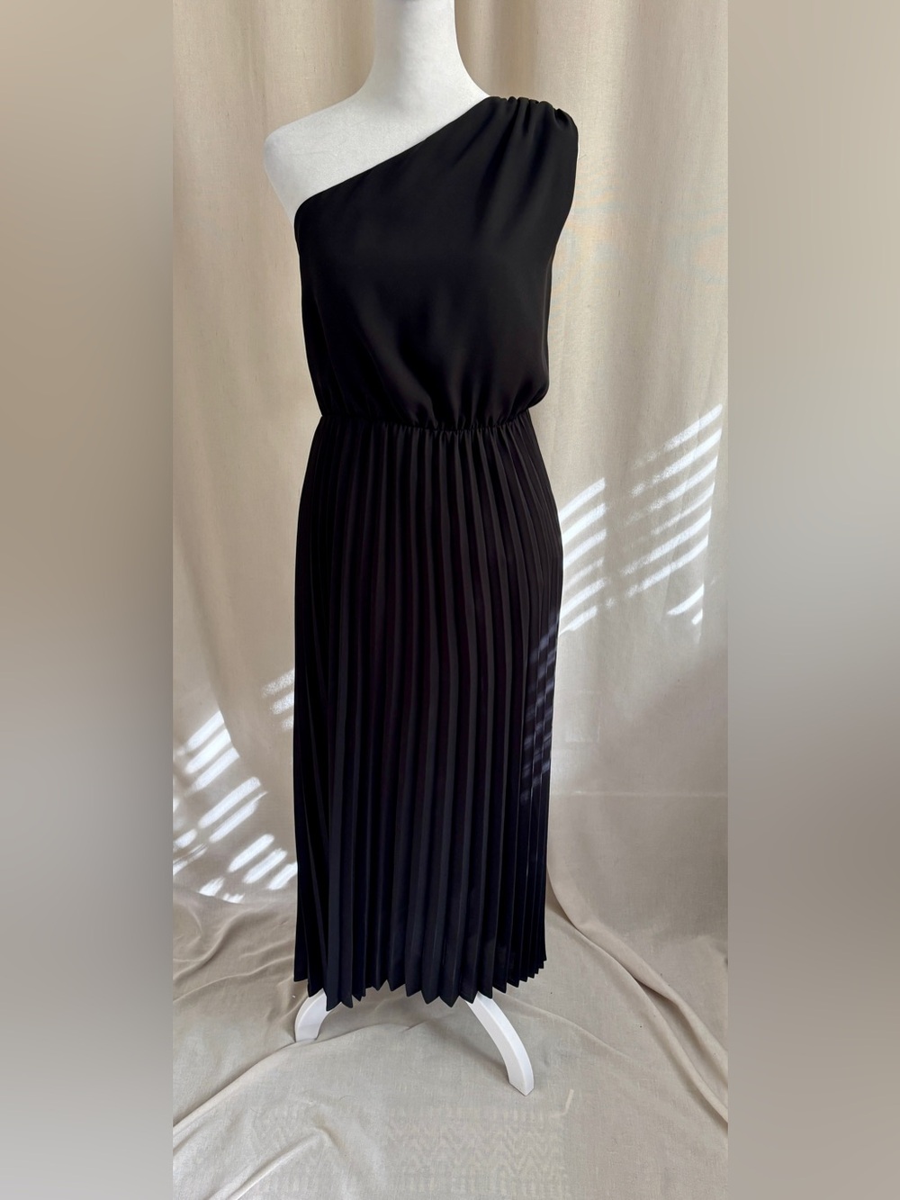 One-Shoulder Pleated Midi Dress — Size XL